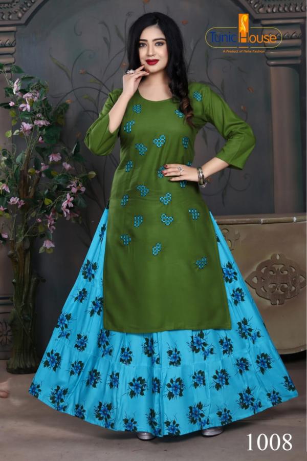 Tunic House Nexa 4 Fancy Rayon Embroidery Kurti With Skirt 